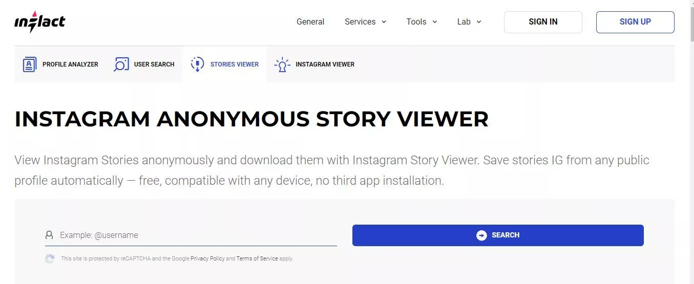 Inflact Instagram Anonymous story viewer